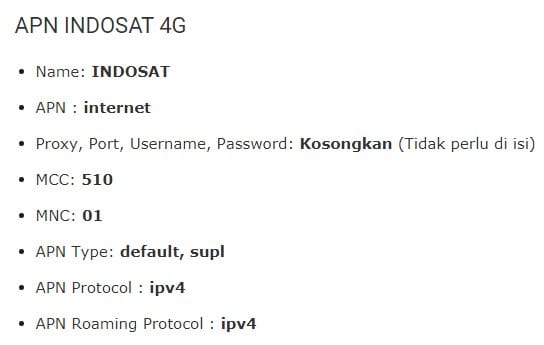 apn indosat 4g
